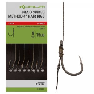 Power Braid Spiked Method Hair Rigs 15 lb Barbed 10 cm 8 ks