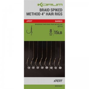 Power Braid Spiked Method Hair Rigs 15 lb Barbed 10 cm 8 ks